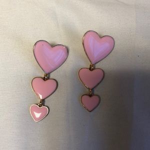 Dangly pink heart earrings. Never worn.
